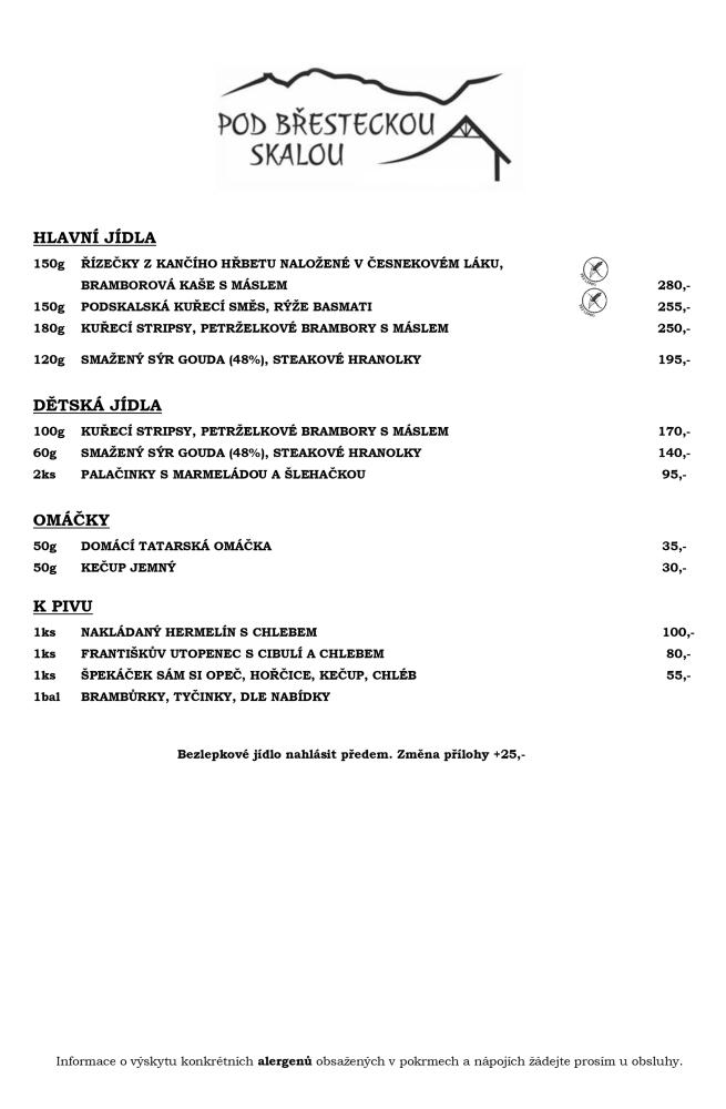 Kachní hody - zkrácený jídelníček